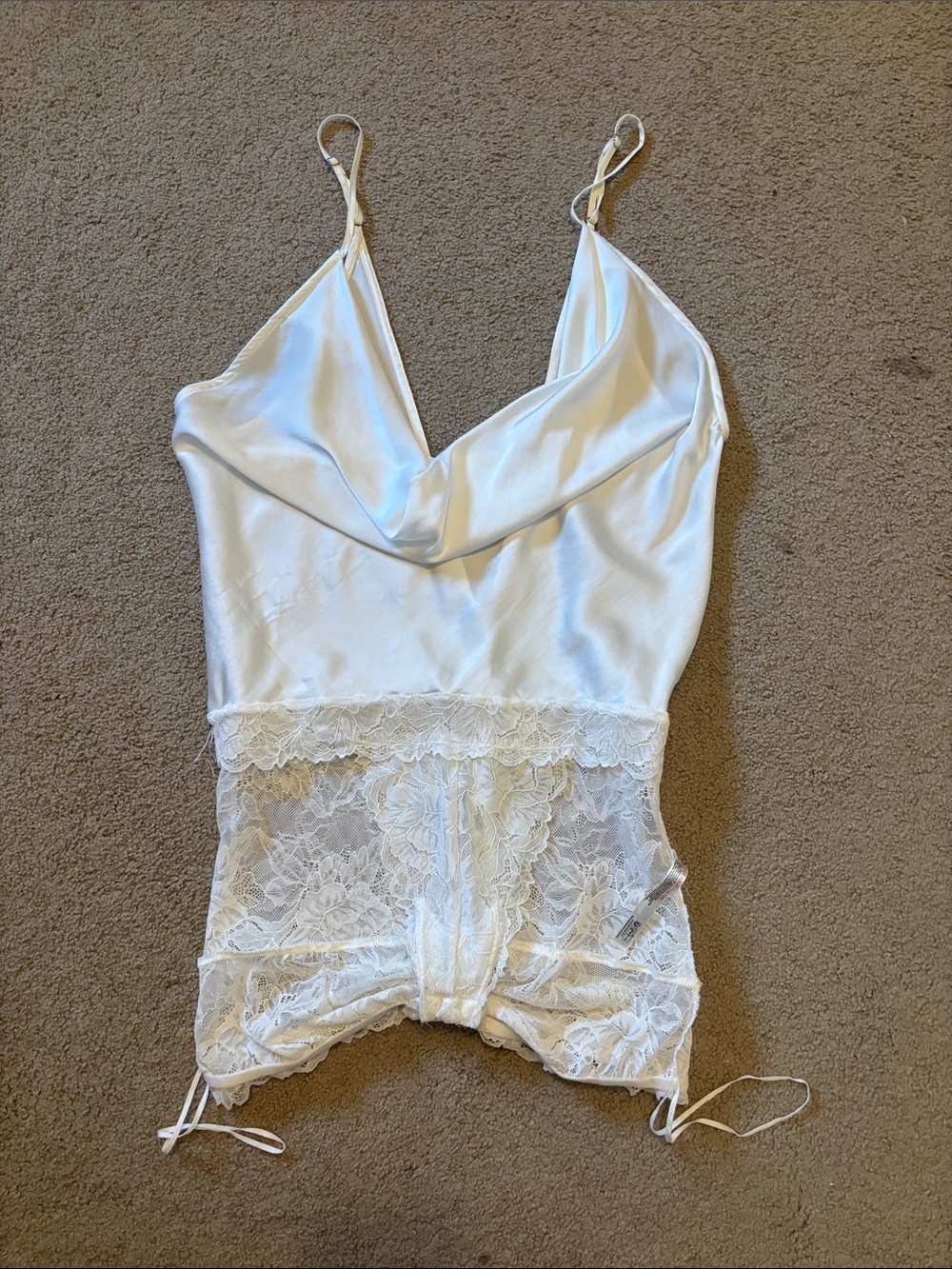 Free People White Satin & Lace Cami Bodysuit